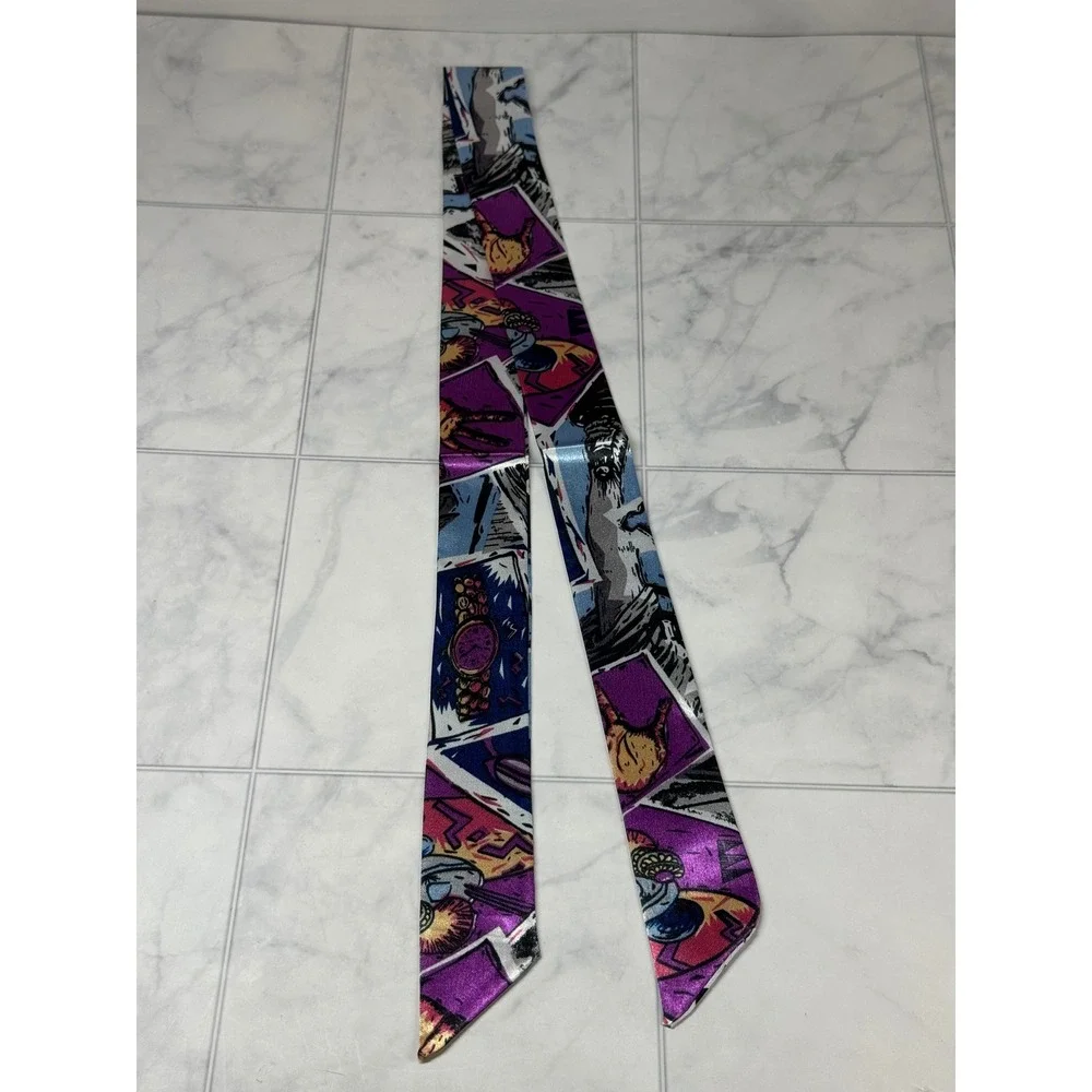 Women Comic Book Pop Art Twilly Scarf Purple Blue Graphic Skinny Scarf